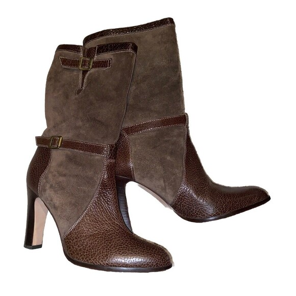 Michael Kors Boot Women 8 Brown Leather Textured Y2K Classic Luxury Heels - Picture 1 of 13